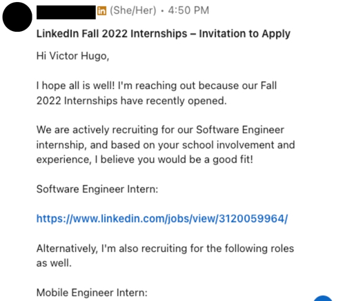LinkedIn recruiter message 1