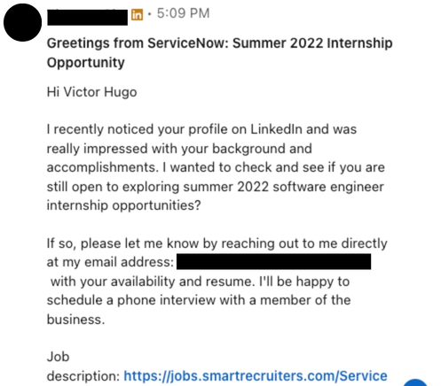 LinkedIn recruiter message 2
