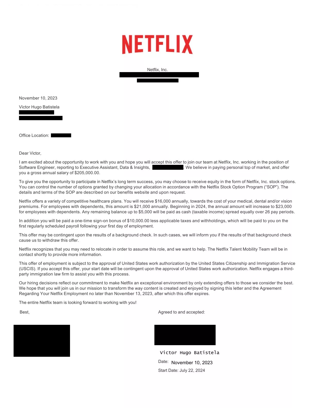 Netflix offer letter